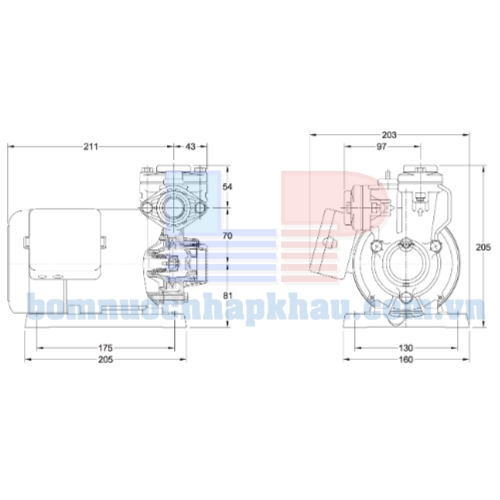 Sơ đồ kỹ thuật của máy bơm nước bánh răng đẩy cao Walrus TP325-1HP