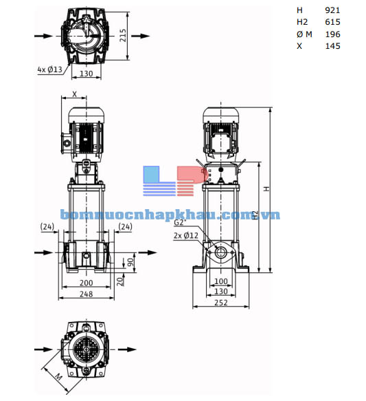 Kích thước máy bơm ly tâm trục đứng WILO Helix FIRST V1606-5/16/E/S/400-50