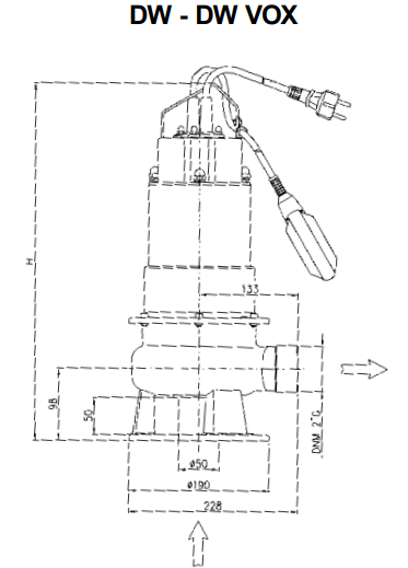 Kích thước máy bơm chìm nước bùn Ebara VOX